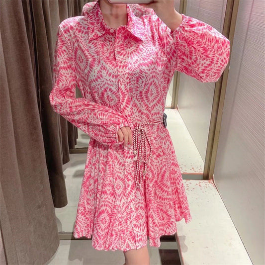 Women's Long-Sleeve Printed Shirt Dress