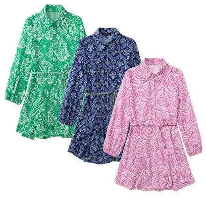 Women's Long-Sleeve Printed Shirt Dress