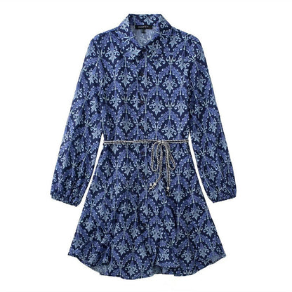 Women's Long-Sleeve Printed Shirt Dress