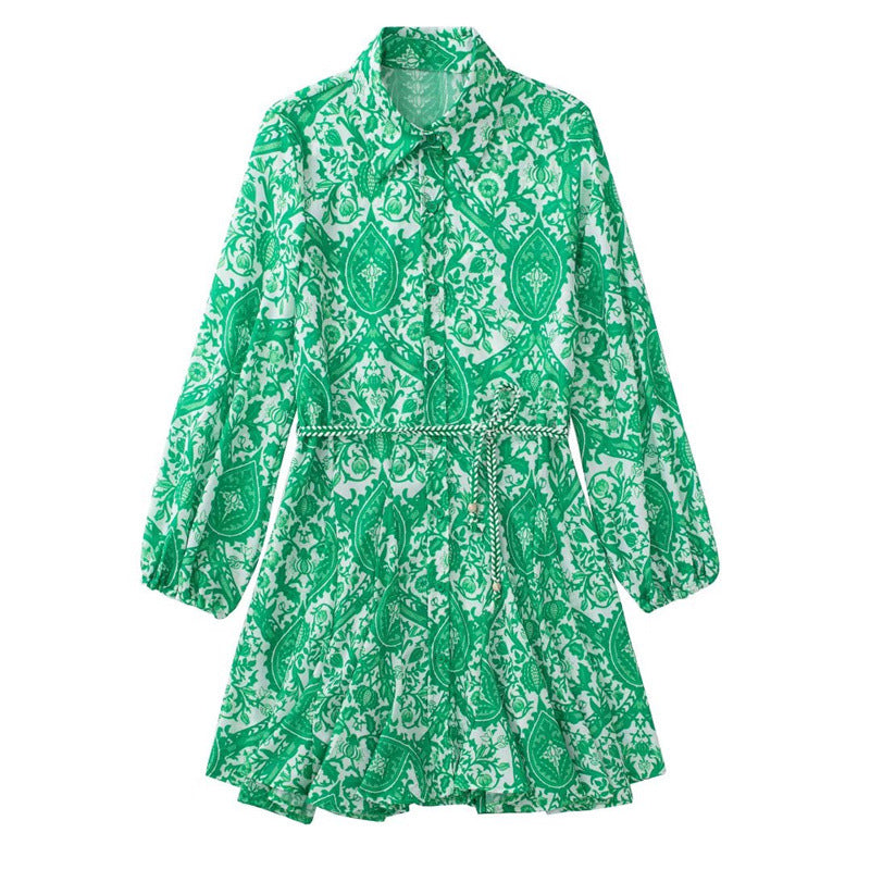 Women's Long-Sleeve Printed Shirt Dress