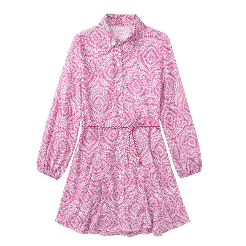 Women's Long-Sleeve Printed Shirt Dress