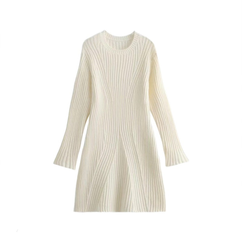 ✨New Arrival✨Solid Color Round Neck Knit Long Sleeve Mini Dress