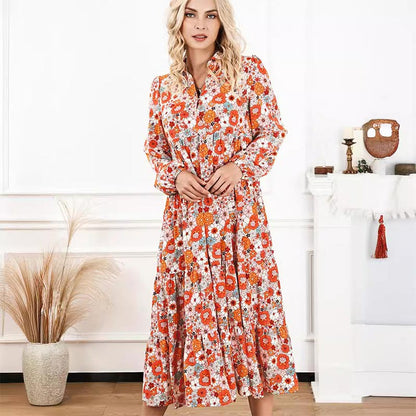 🌸Spring Specials💐 Women's Long Sleeve V Neck Bohemian Midi Dress