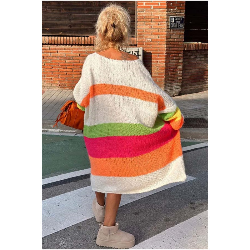 Now enjoy 50% discount🔥Color Block V-Neck Letter Print Sweater Dress