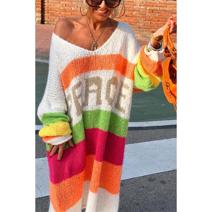 Now enjoy 50% discount🔥Color Block V-Neck Letter Print Sweater Dress