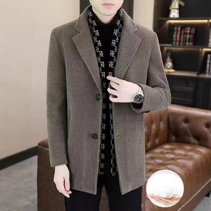 Stylish Notched Lapel Winter Tweed Jacket with White Duck Down Lining