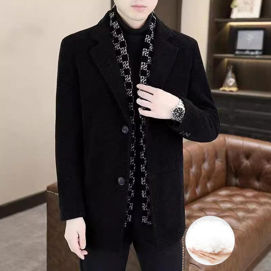 Stylish Notched Lapel Winter Tweed Jacket with White Duck Down Lining