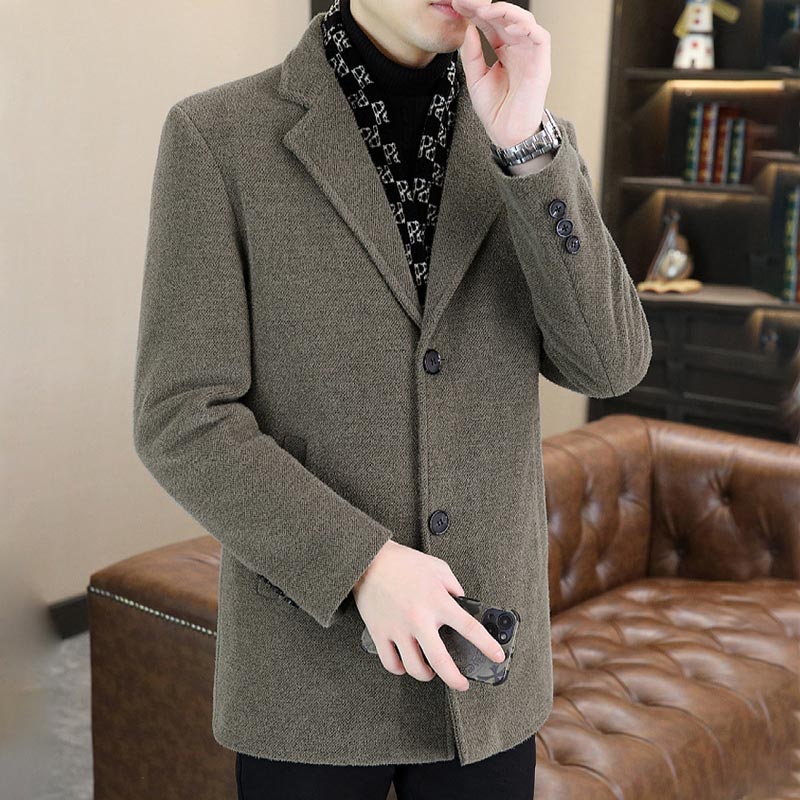 Stylish Notched Lapel Winter Tweed Jacket with White Duck Down Lining