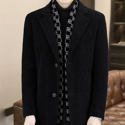 Stylish Notched Lapel Winter Tweed Jacket with White Duck Down Lining
