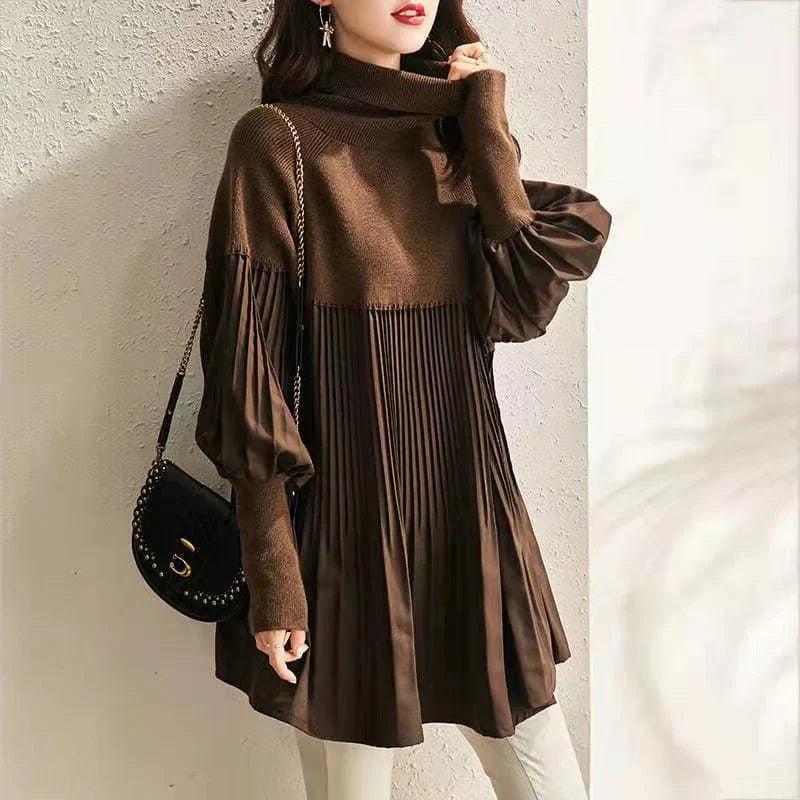 Women's Plus Size Lantern Sleeve Stand Collar Dress