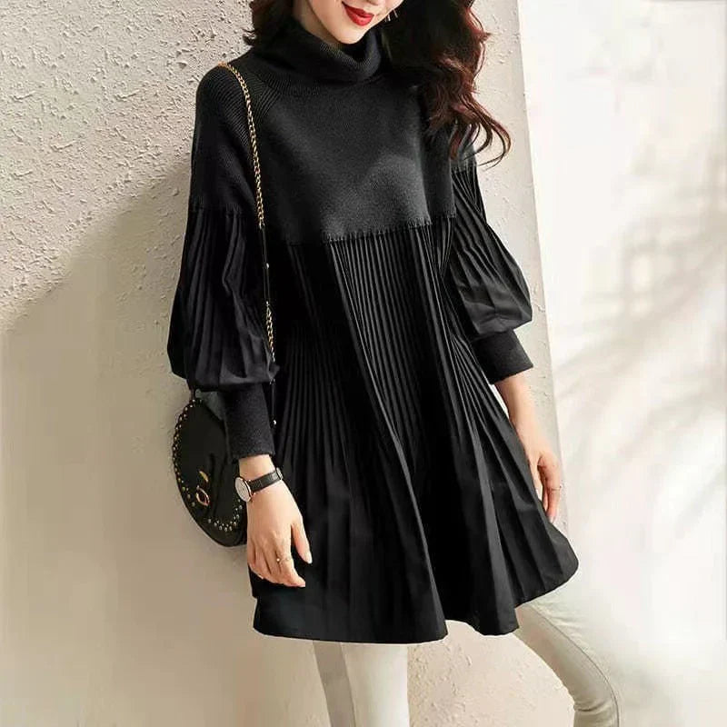 Women's Plus Size Lantern Sleeve Stand Collar Dress