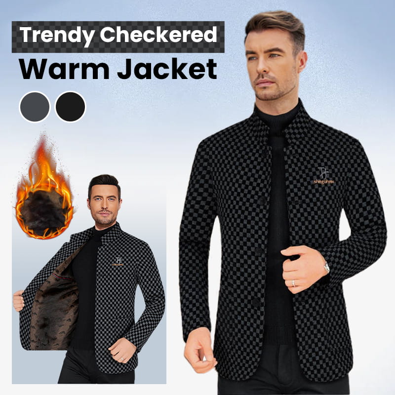Trendy Checkered Warm Jacket with Pockets