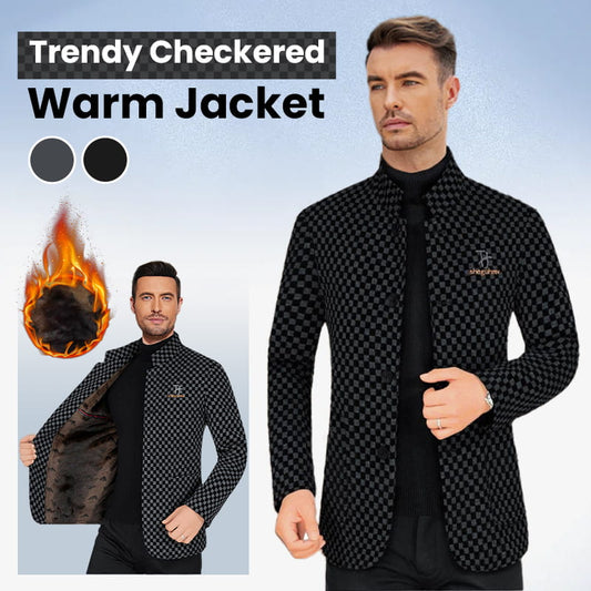 Trendy Checkered Warm Jacket with Pockets
