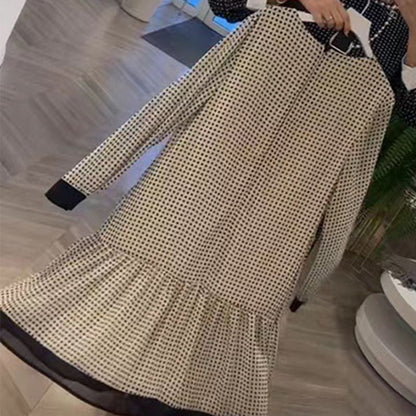 💖Women's Elegant Round-neck Long-sleeve Polka Dot Dress