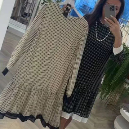 💖Women's Elegant Round-neck Long-sleeve Polka Dot Dress
