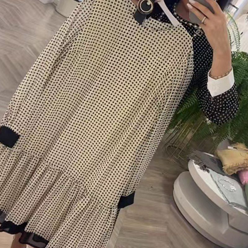 💖Women's Elegant Round-neck Long-sleeve Polka Dot Dress