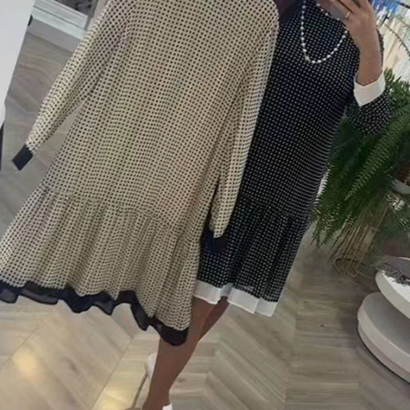 💖Women's Elegant Round-neck Long-sleeve Polka Dot Dress