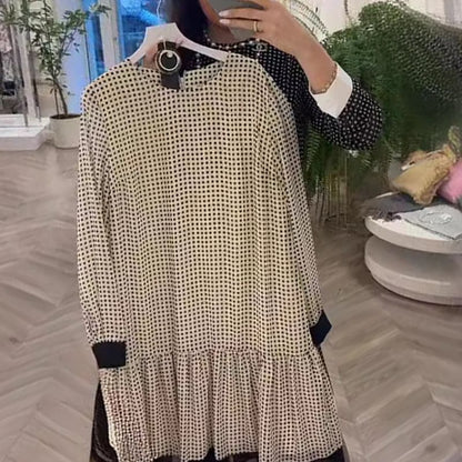💖Women's Elegant Round-neck Long-sleeve Polka Dot Dress