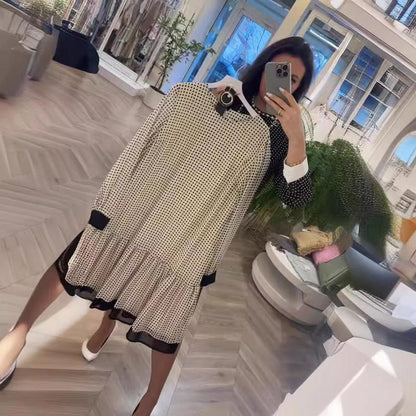 💖Women's Elegant Round-neck Long-sleeve Polka Dot Dress