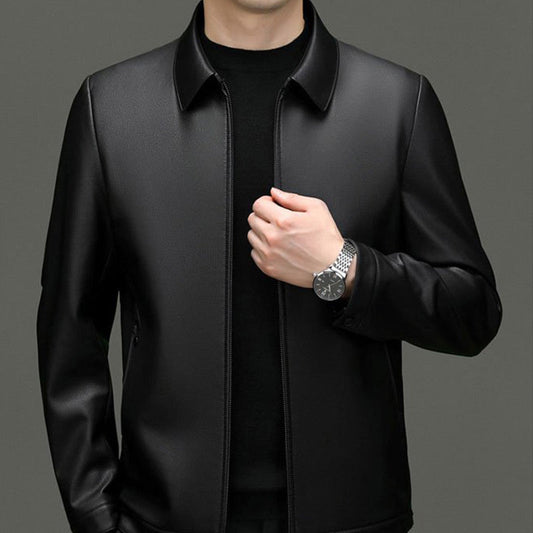 Classic PU Leather Jacket with Zipper Front