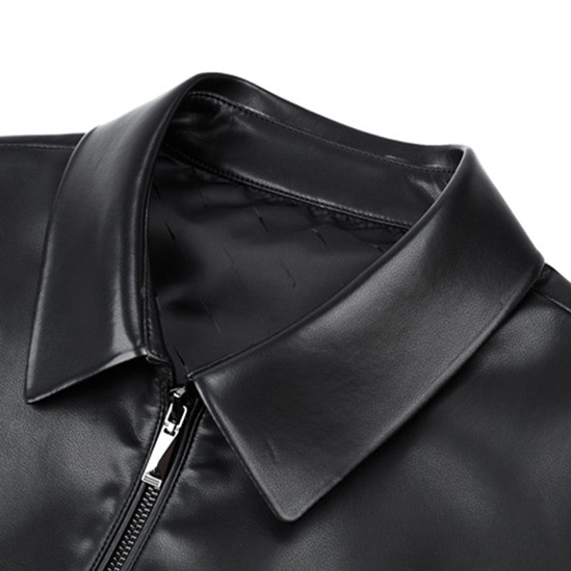 Classic PU Leather Jacket with Zipper Front