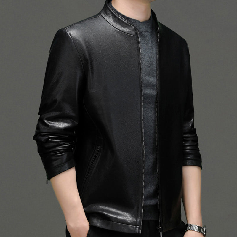 Classic PU Leather Jacket with Zipper Front