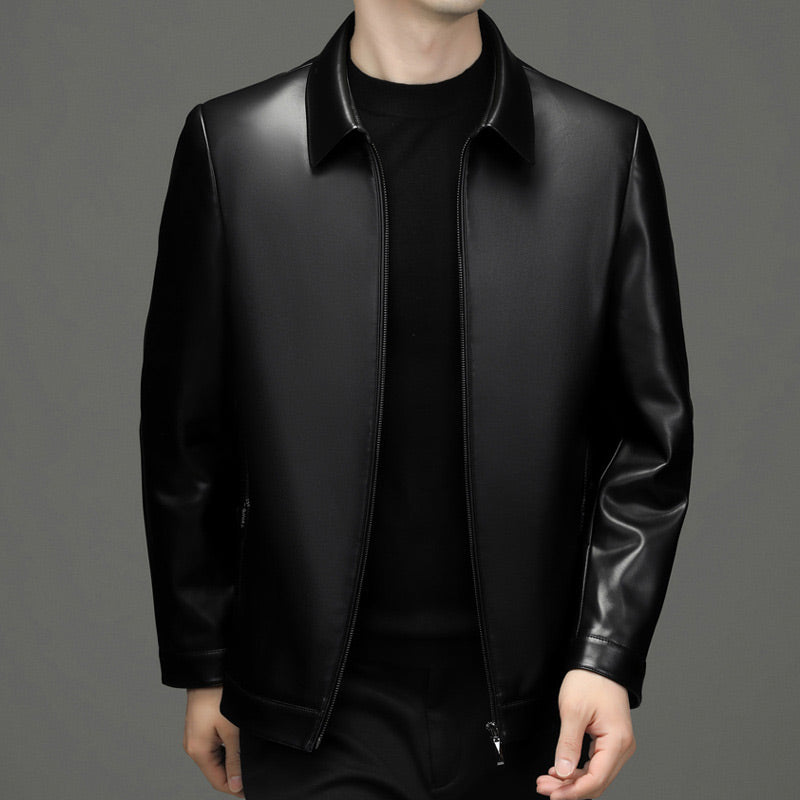 Classic PU Leather Jacket with Zipper Front