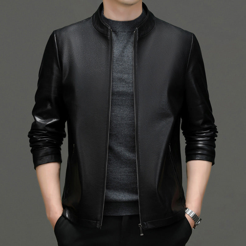 Classic PU Leather Jacket with Zipper Front