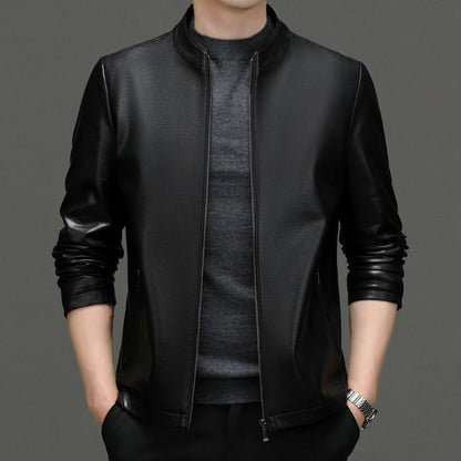 Classic PU Leather Jacket with Zipper Front