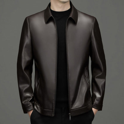 Classic PU Leather Jacket with Zipper Front