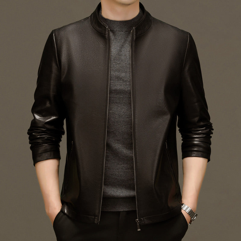 Classic PU Leather Jacket with Zipper Front