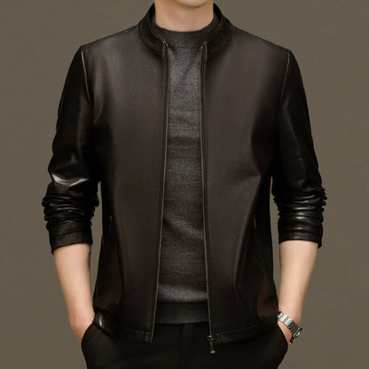 Classic PU Leather Jacket with Zipper Front