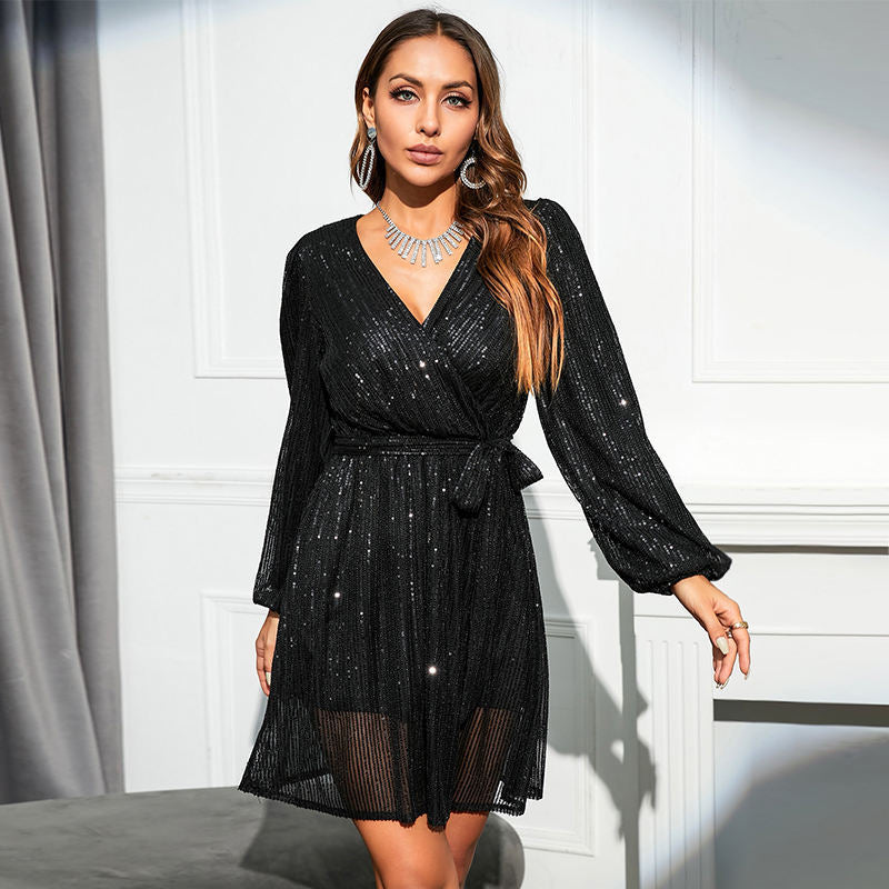 🔥Hot Sale 50% OFF✨New Arrival✨Multi Sequin Cross Over Front Dress