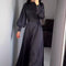 Women's Long Sleeve Tie Waist Pleated Dress