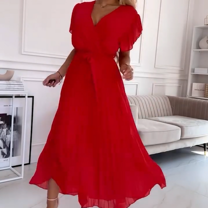 🌸Spring Specials🌸 Women's Solid V-Neck Pleated Flowy Dress