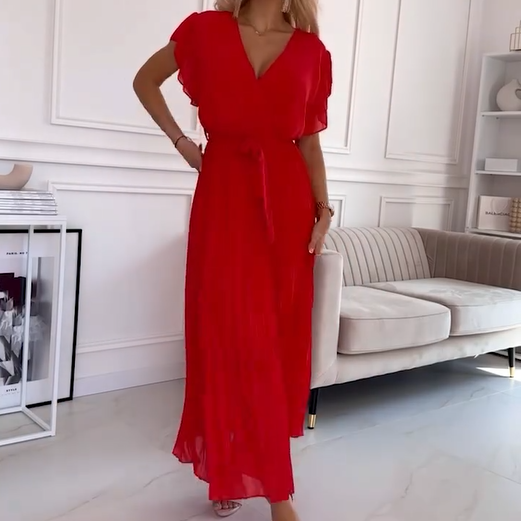 🌸Spring Specials🌸 Women's Solid V-Neck Pleated Flowy Dress