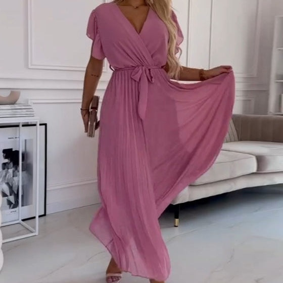 🌸Spring Specials🌸 Women's Solid V-Neck Pleated Flowy Dress