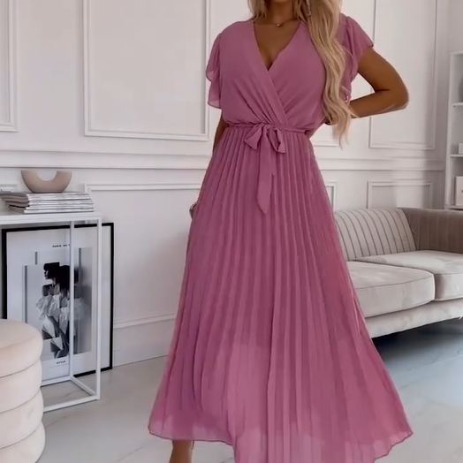 🌸Spring Specials🌸 Women's Solid V-Neck Pleated Flowy Dress