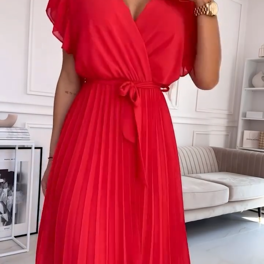 🌸Spring Specials🌸 Women's Solid V-Neck Pleated Flowy Dress