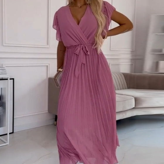 🌸Spring Specials🌸 Women's Solid V-Neck Pleated Flowy Dress