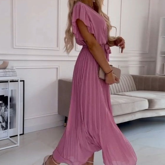🌸Spring Specials🌸 Women's Solid V-Neck Pleated Flowy Dress