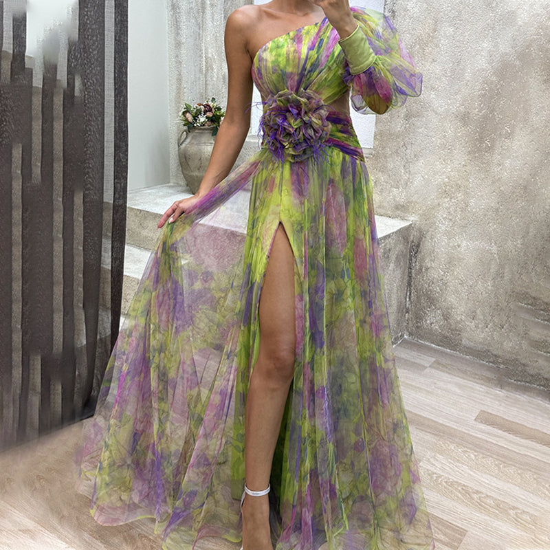 🌸Spring Specials💐 Multicolor Asymmetric Party Dress With Flower Details