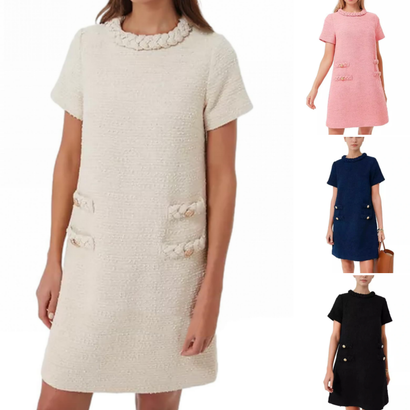 Women's Elegant Short Sleeve Tweed Dress