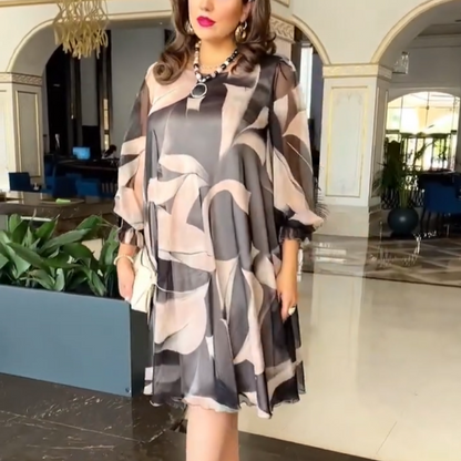 💥Round Neck Long Sleeve Printed Flowy Dress