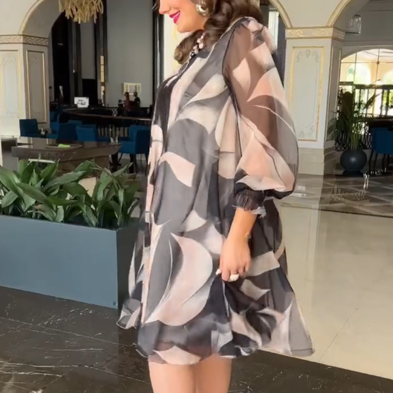 💥Round Neck Long Sleeve Printed Flowy Dress