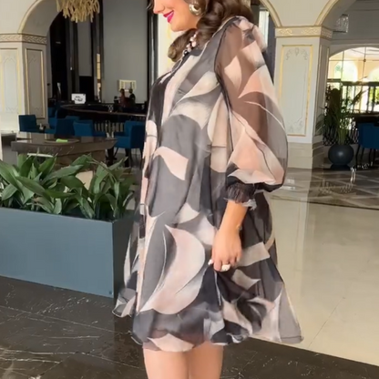 💥Round Neck Long Sleeve Printed Flowy Dress