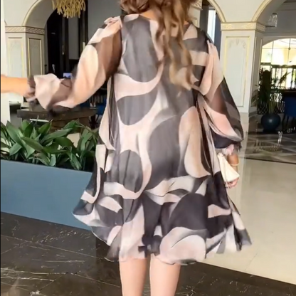 💥Round Neck Long Sleeve Printed Flowy Dress