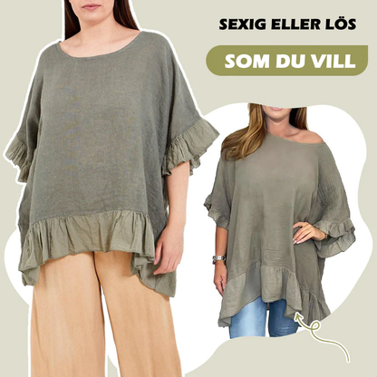 Löst plisserade off shoulder-blusar för kvinnor