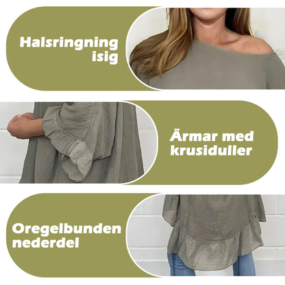Löst plisserade off shoulder-blusar för kvinnor
