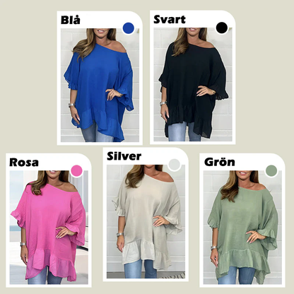 Löst plisserade off shoulder-blusar för kvinnor